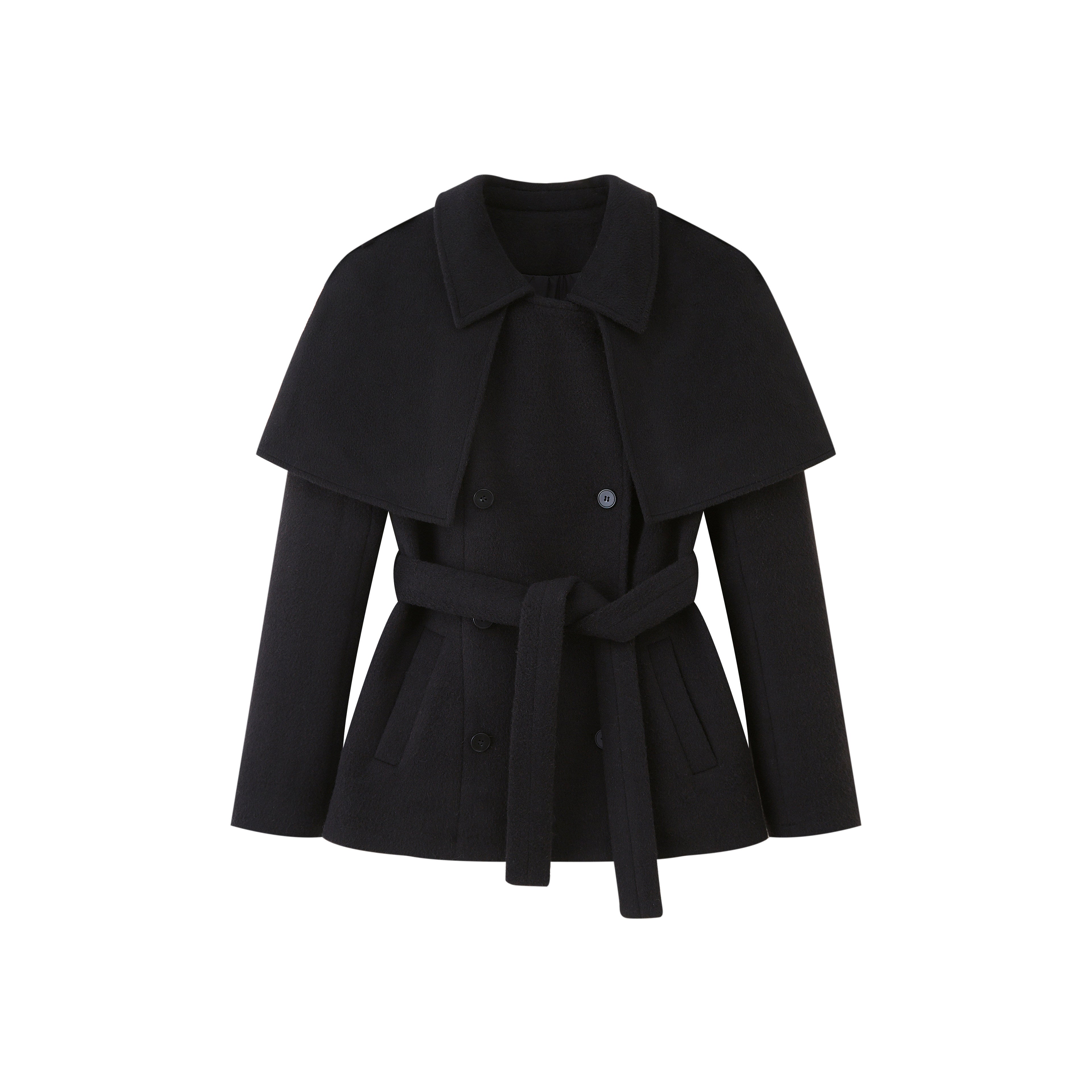 Black Wool Belted Coat