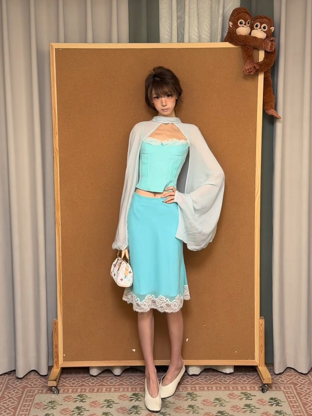 Women’s Blue Cape, Camisole, and Bodycon Skirt 3-Piece Set