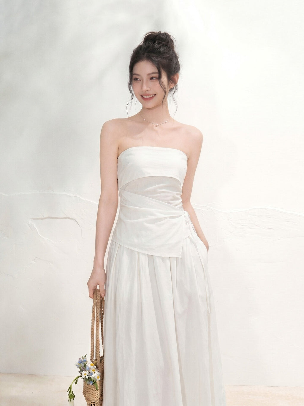 Women's 2-Piece Tube Top and Balloon Midi Skirt Matching Set