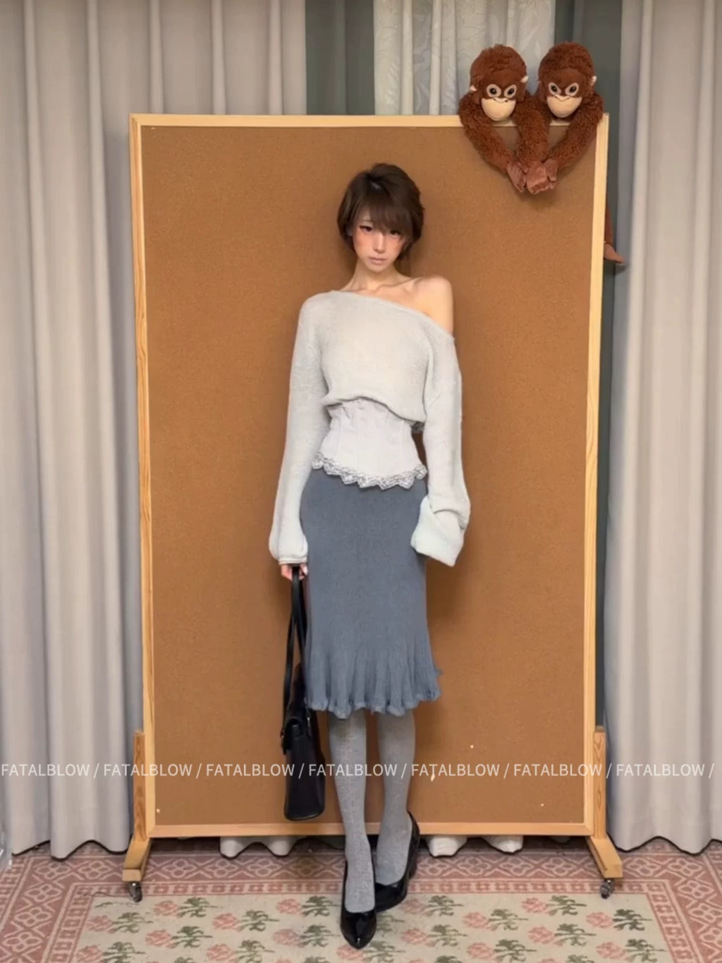 Herringbone Knit Top & Bodycon Skirt Set