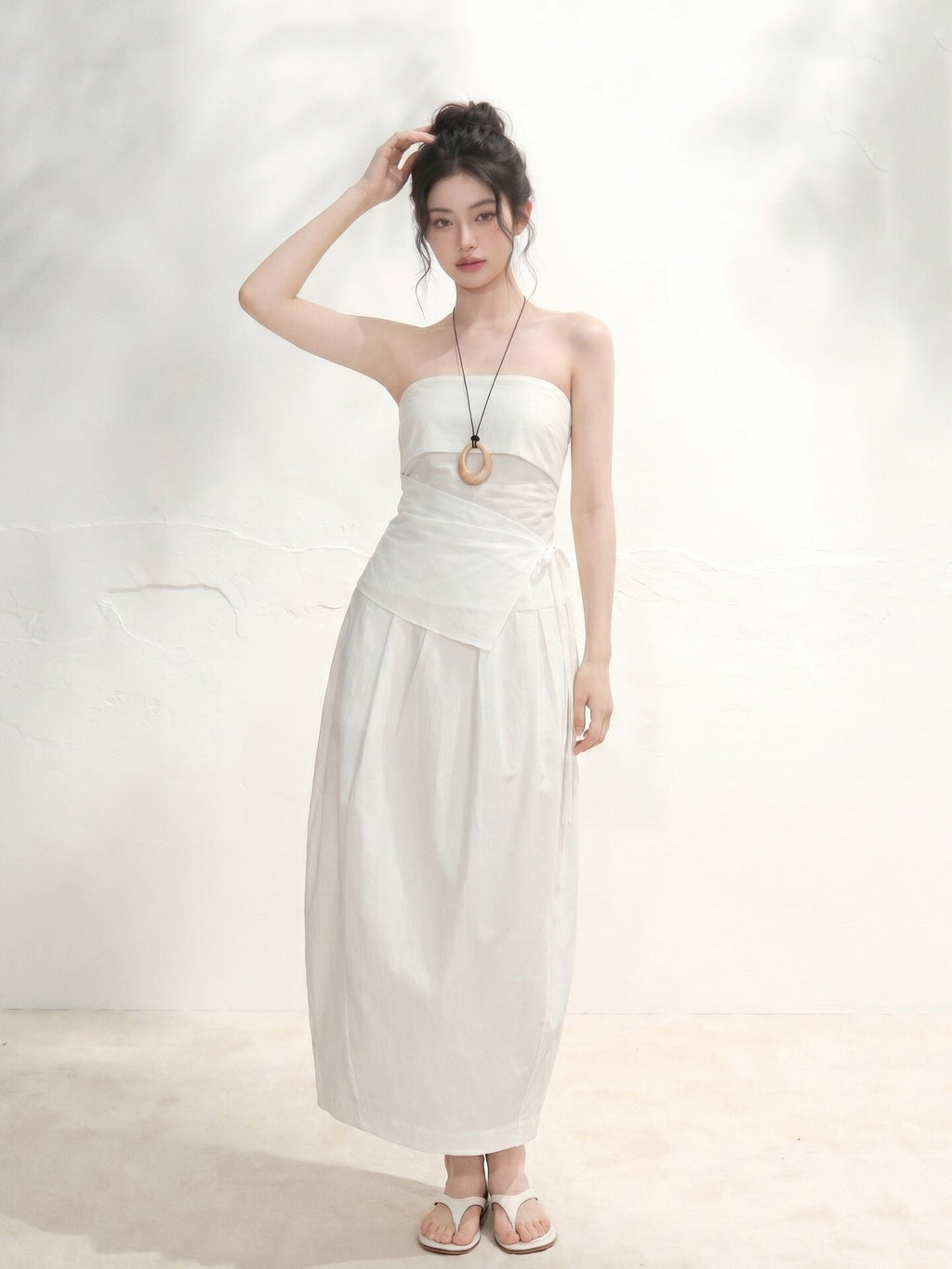 Women's 2-Piece Tube Top and Balloon Midi Skirt Matching Set