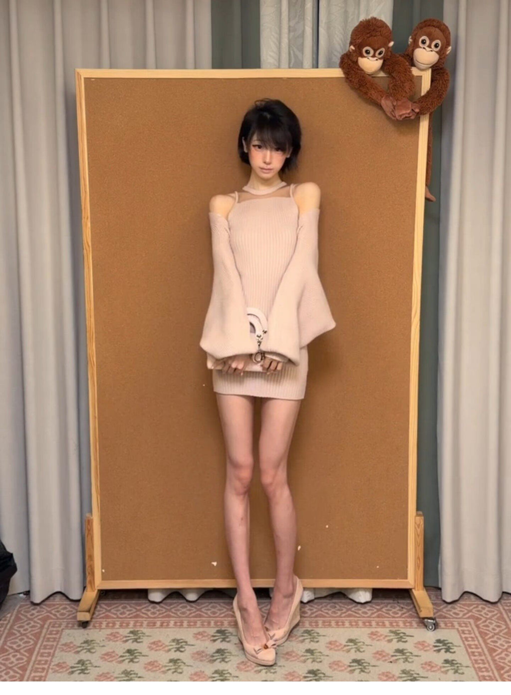 Elegant Pink Knit Bodycon Mini Dress
