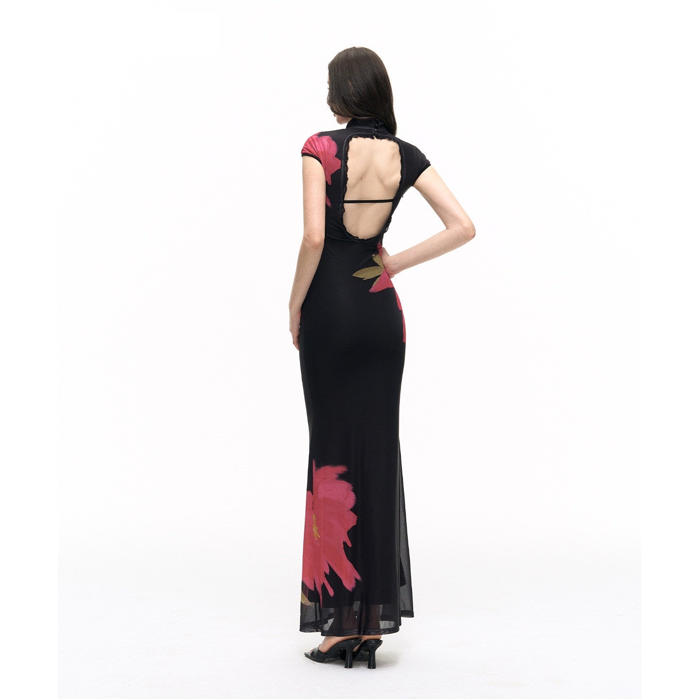 Printed slim-fit cheongsam long dress