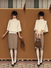 Women’s Cape Turtleneck Knit Sweater and Bodycon Skirt Set