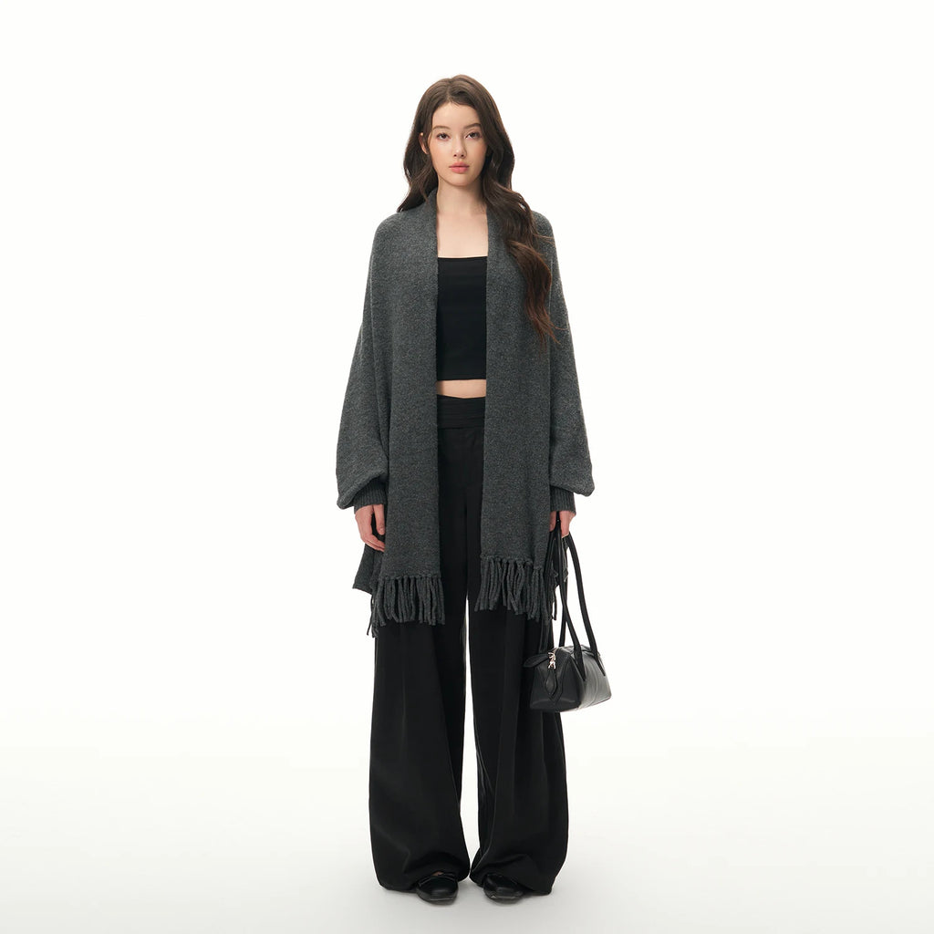 Women's Elegant Wool Knit Cape Cardigan