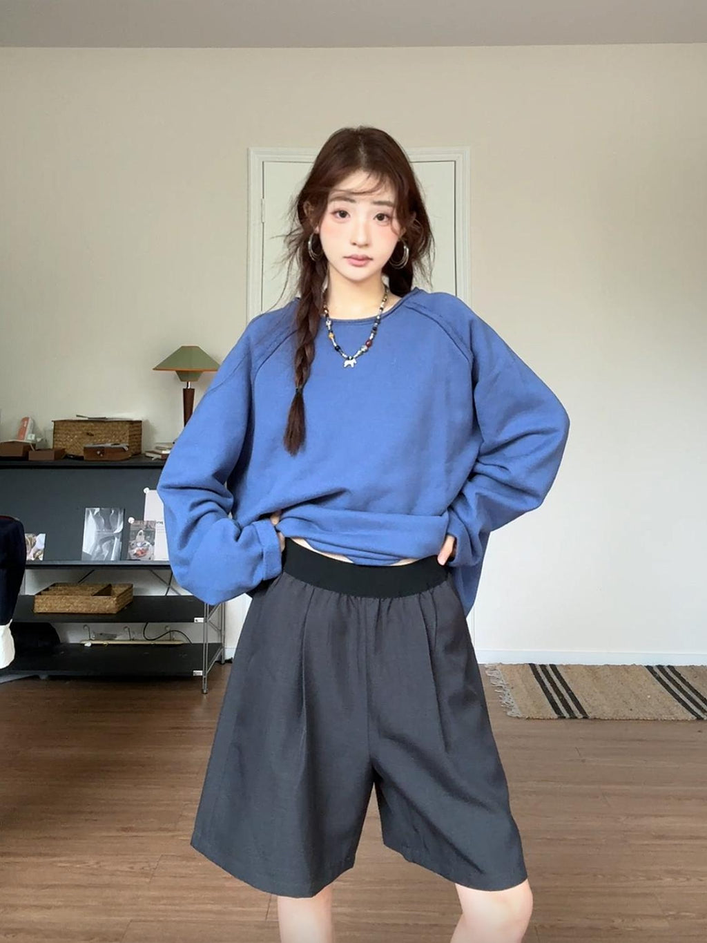 Cotton Crewneck Long Sleeve Sweatshirt