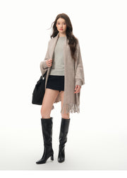 Women's Elegant Wool Knit Cape Cardigan