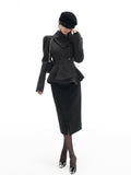 Gray belted short coat with a skirt