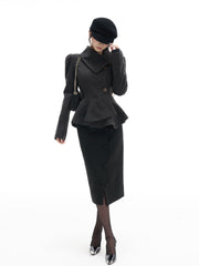 Gray belted short coat with a skirt