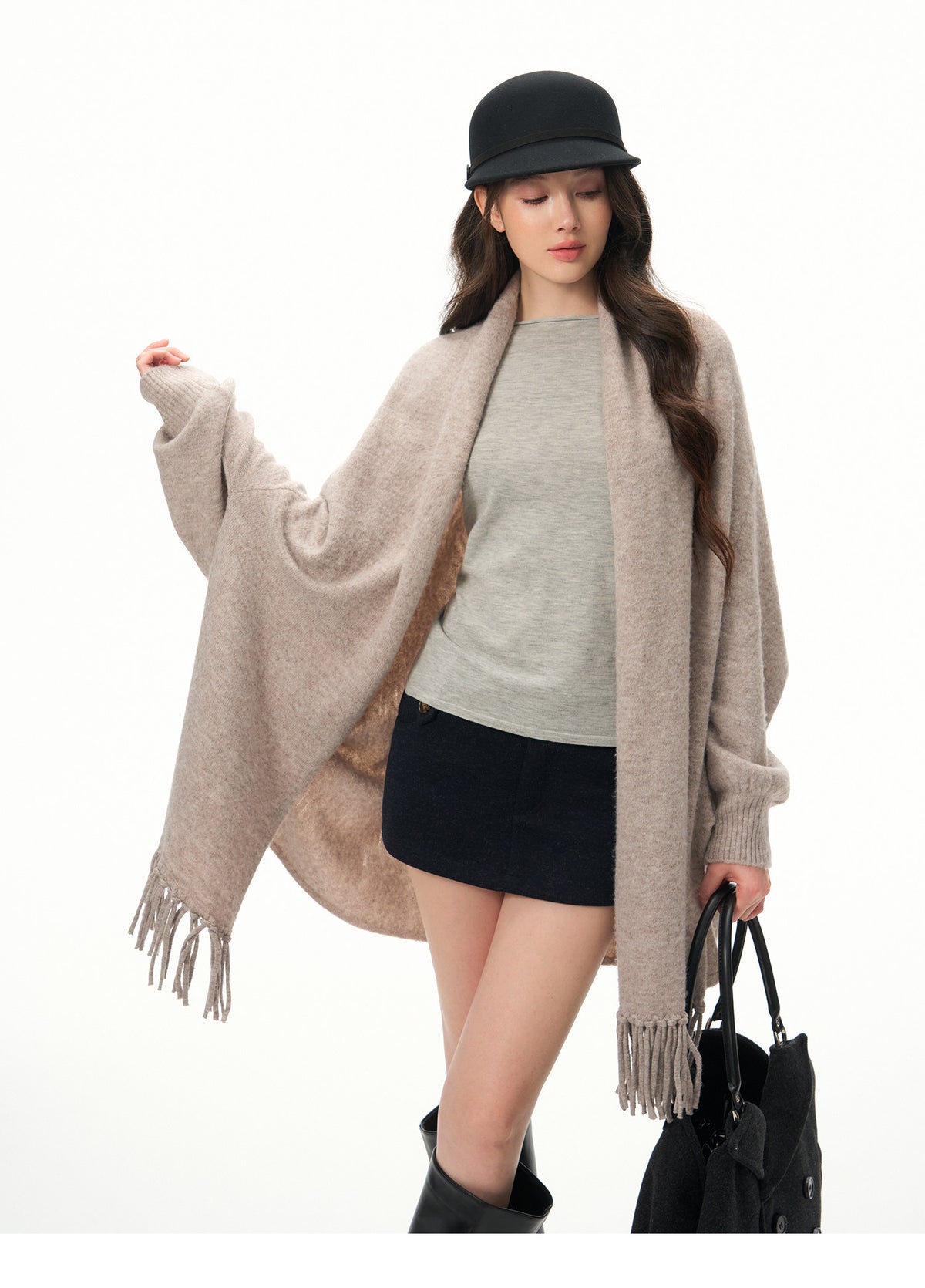 Women's Elegant Wool Knit Cape Cardigan
