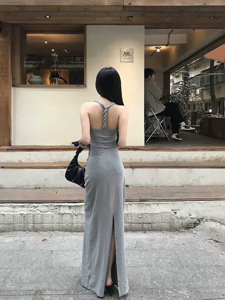 Purple form-fitting long dress