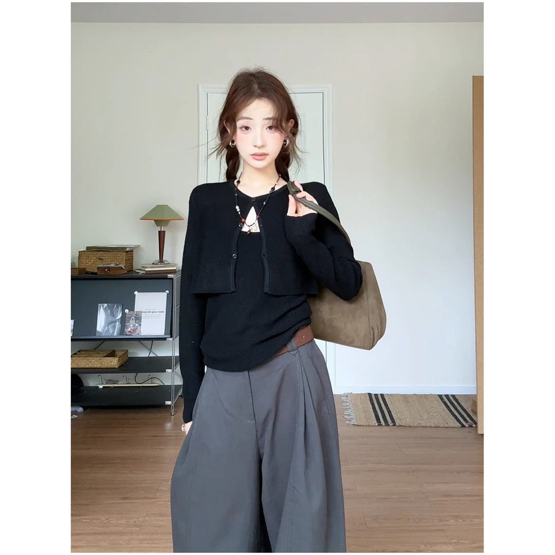 Women's Waffle-Knit Cardigan & Camisole Set, Fall Two-Piece Outfit