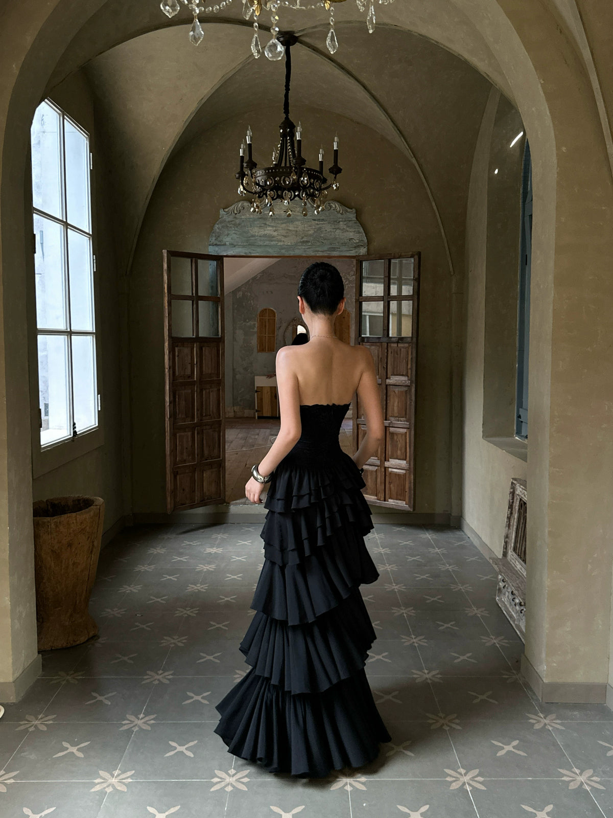 Black Strapless Tiered Bodycon Birthday Dress