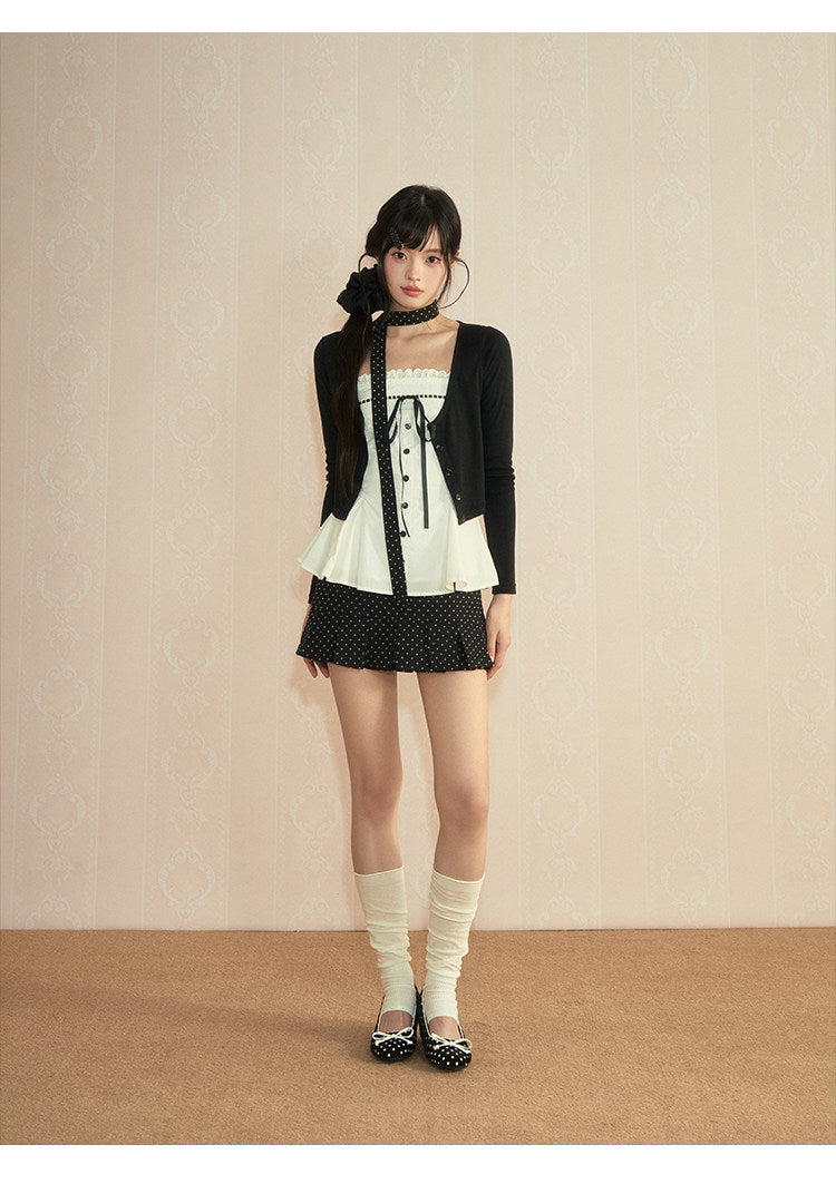 Cardigan + camisole + short skirt three-piece set