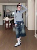 Women's 3/4 Length Wide-Leg Denim Shorts