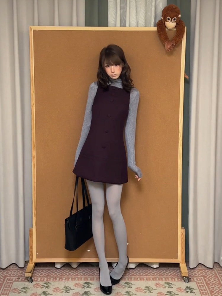 Women's Turtleneck Long Sleeve Top & Vest Dress Two-Piece Set