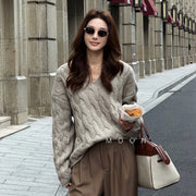 Unisex Cable-Knit V-Neck Sweater