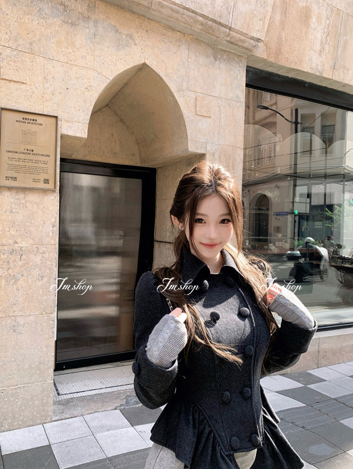 Double-Breasted Wool Blend Coat Jacket for Women Fall Winter Outerwear