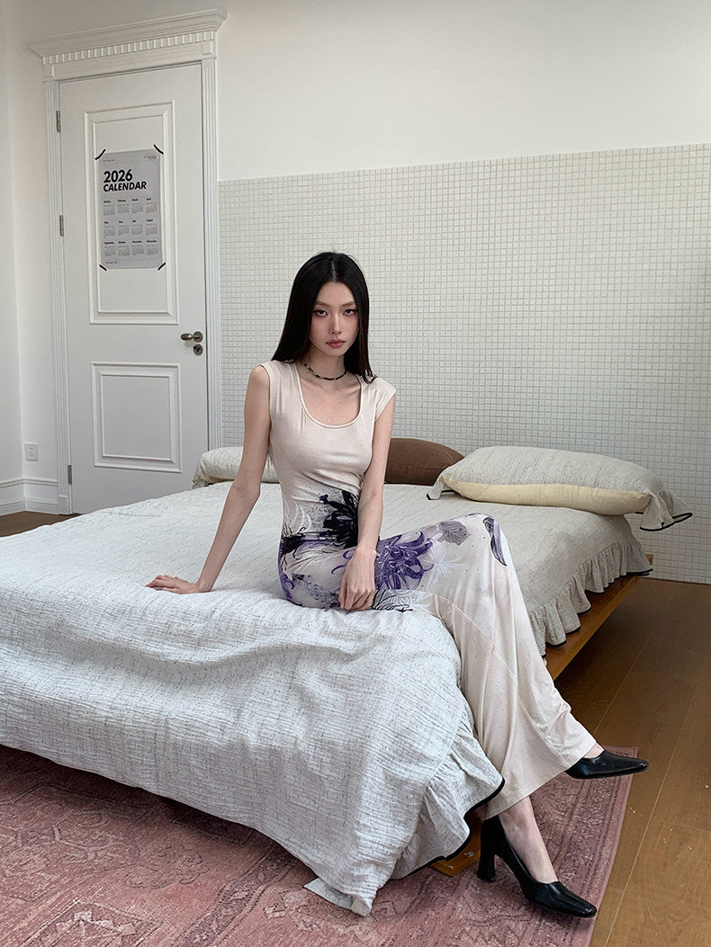 Printed Form-Fitting Maxi Dress