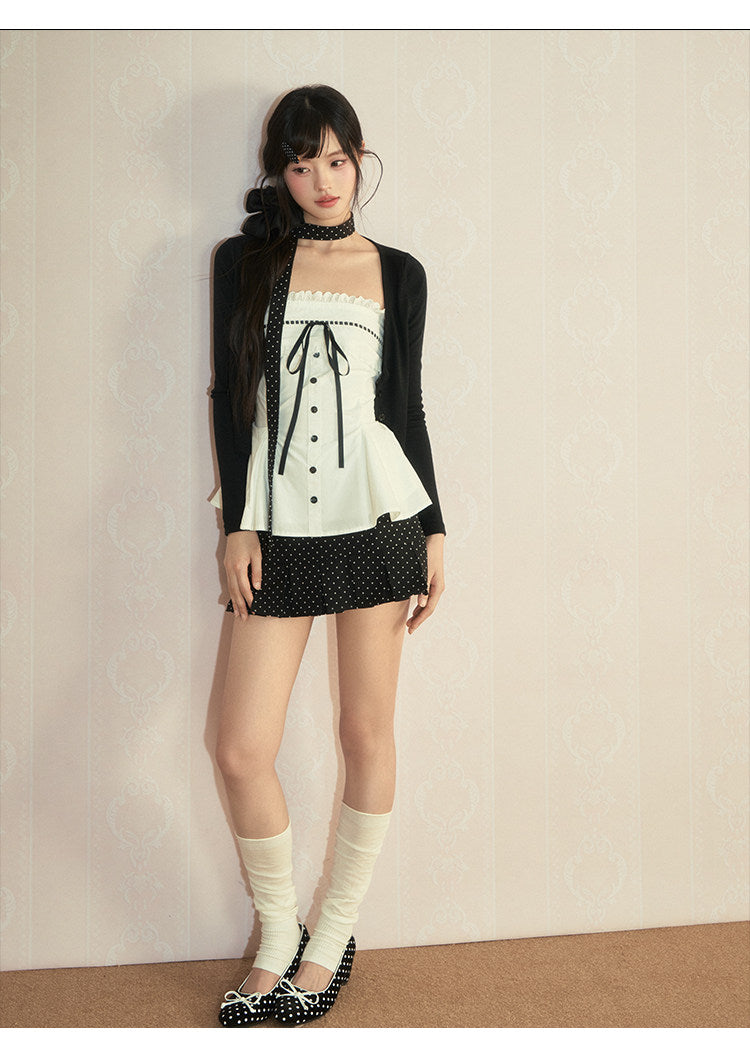 Cardigan + camisole + short skirt three-piece set