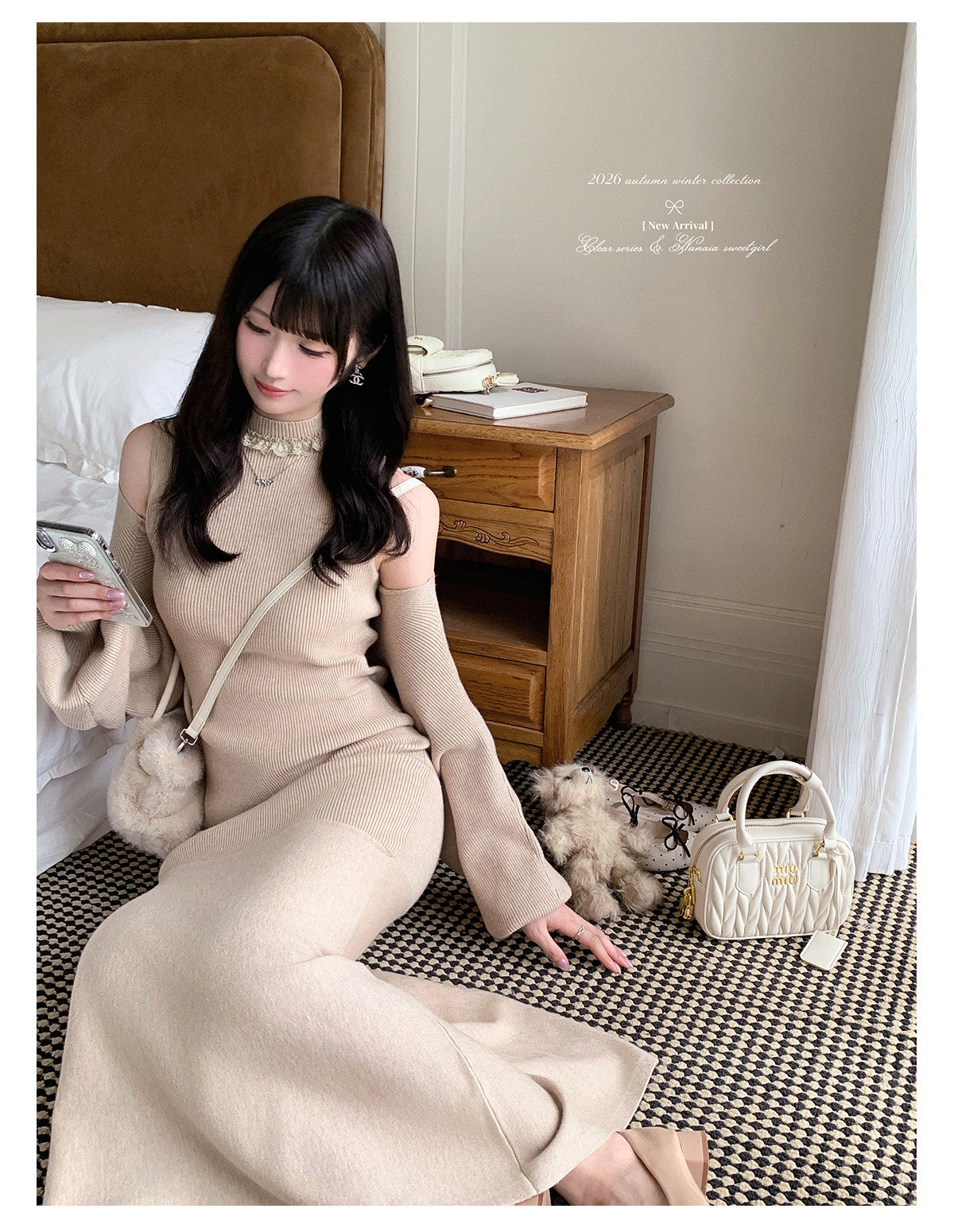 Women's Fitted Halter-Neck Knit Dress with Off-Shoulder Shrug