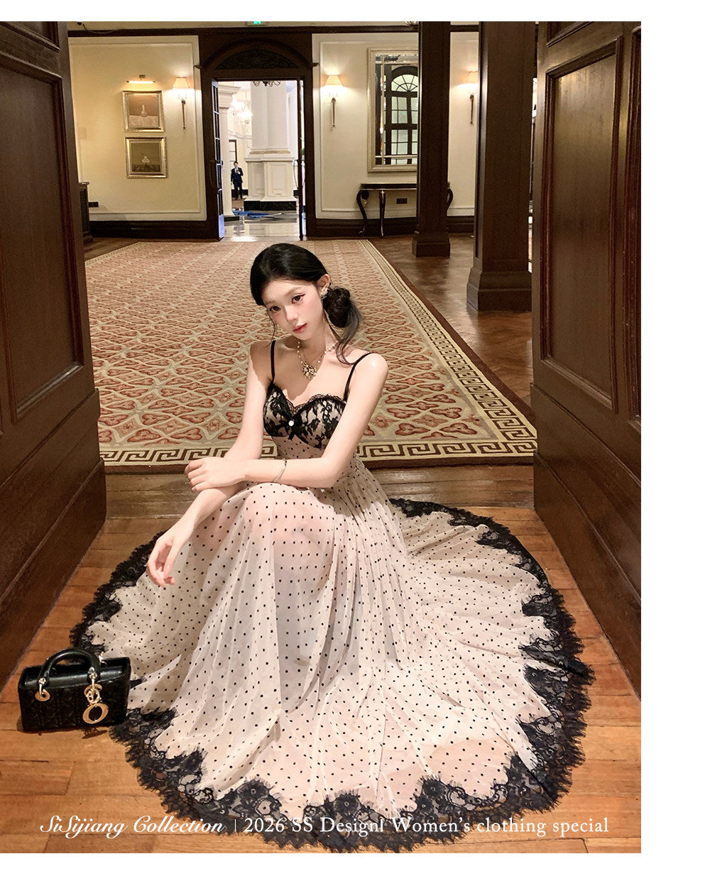 Women's Elegant Polka Dot Spaghetti Strap Dress with Fitted Waist
