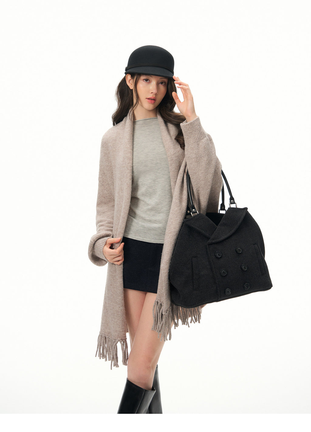 Women's Elegant Wool Knit Cape Cardigan