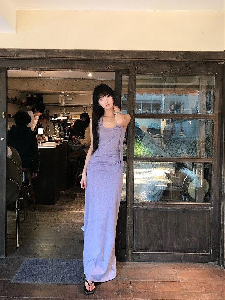 Purple form-fitting long dress