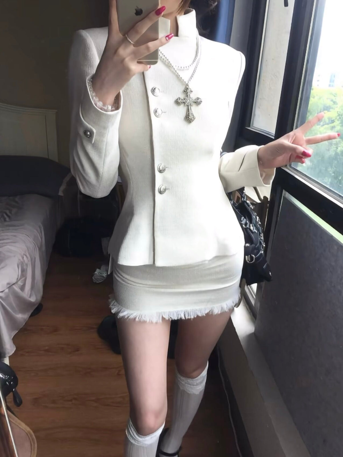 Elegant Fitted Jacket+ Low Rise Fringe Skirt Set for Women