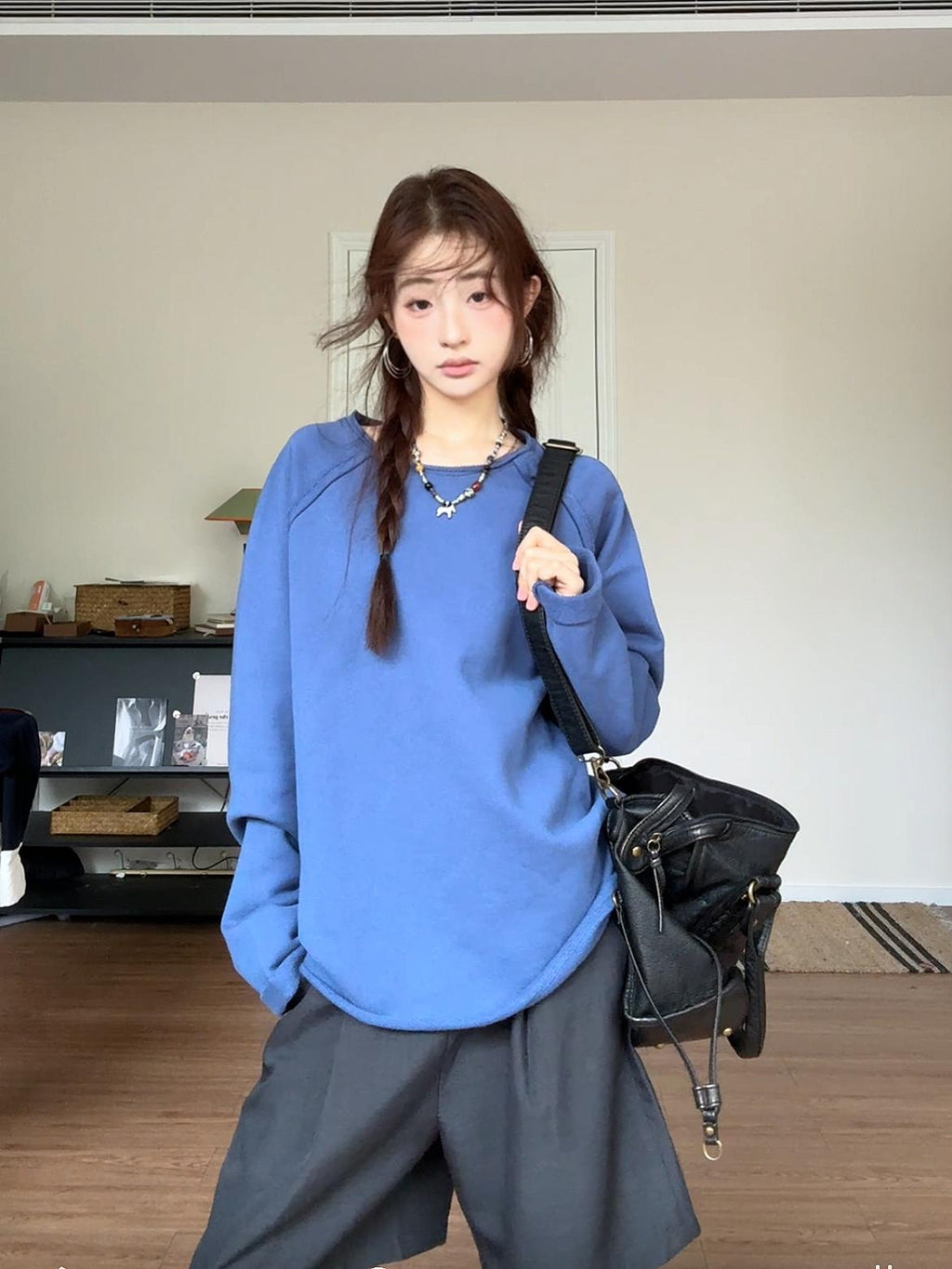 Cotton Crewneck Long Sleeve Sweatshirt