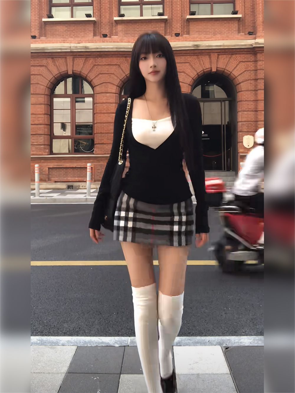 Mock Two-Piece Top and Skirt Set