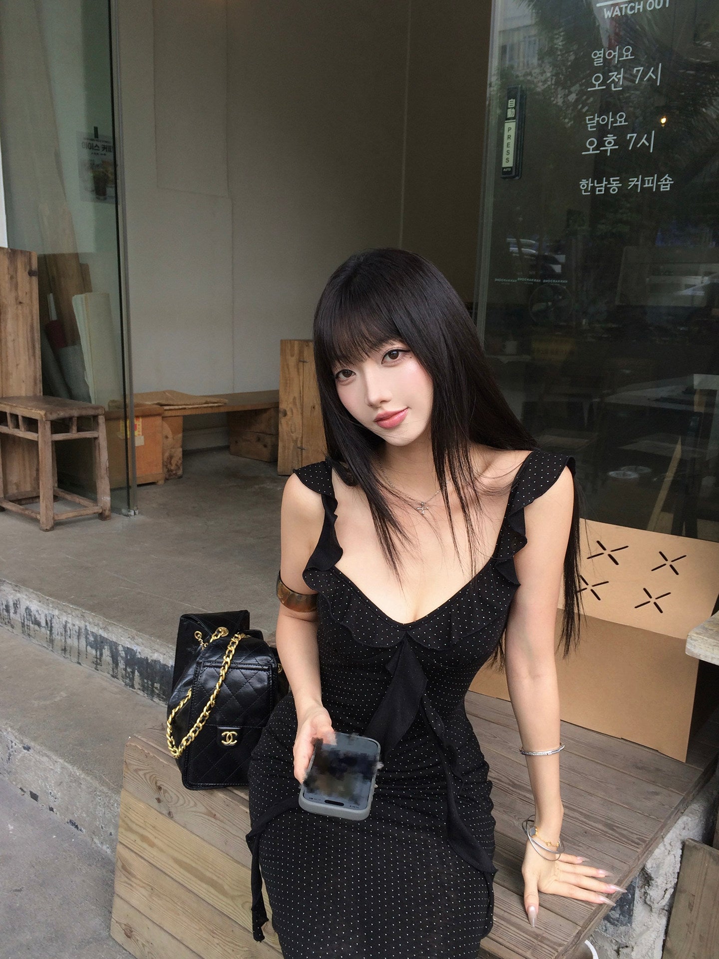 Black Flutter Sleeve Maxi Dress