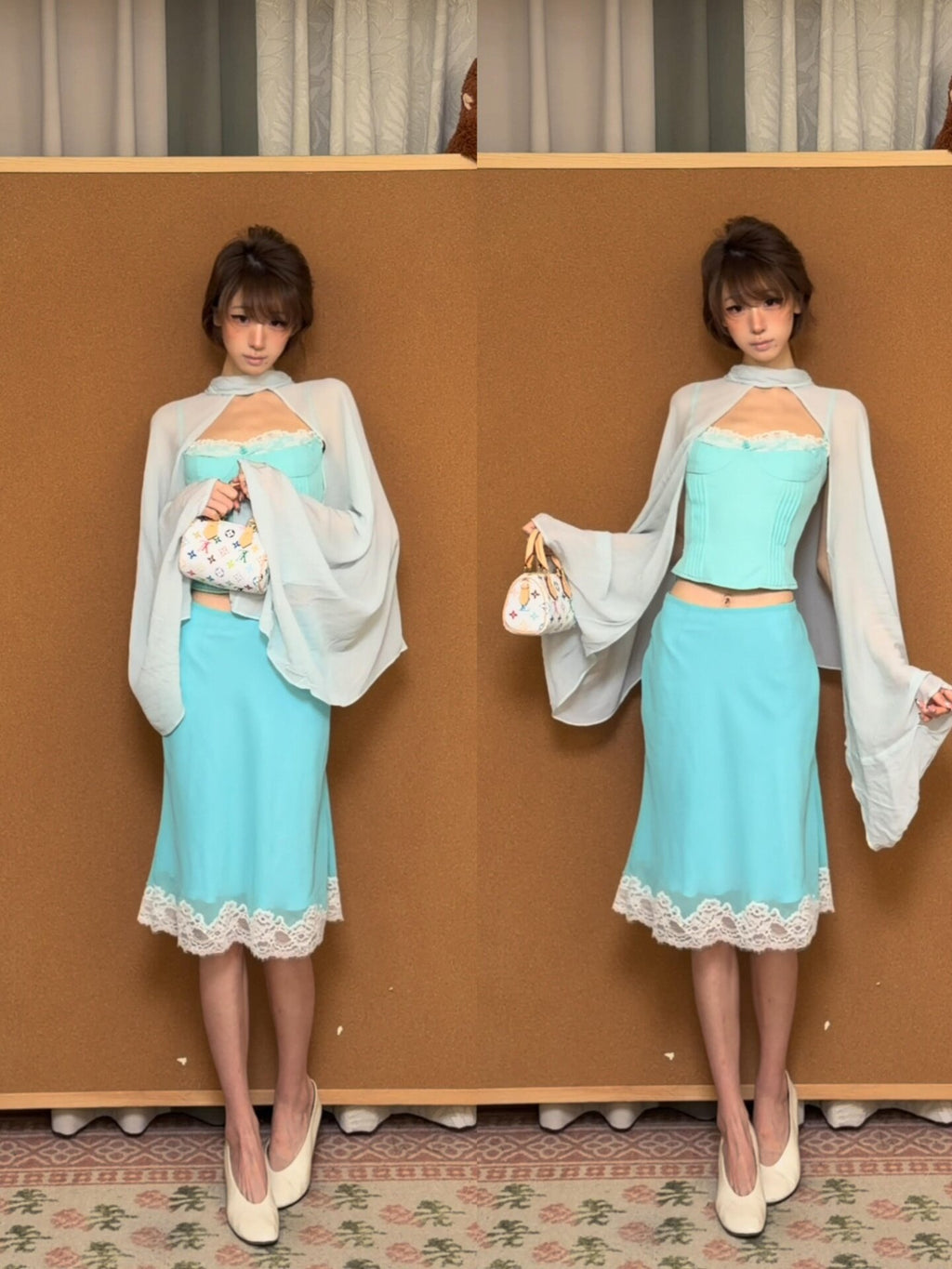 Women’s Blue Cape, Camisole, and Bodycon Skirt 3-Piece Set