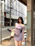 Off-Shoulder Top & Purple Mini Skirt Set