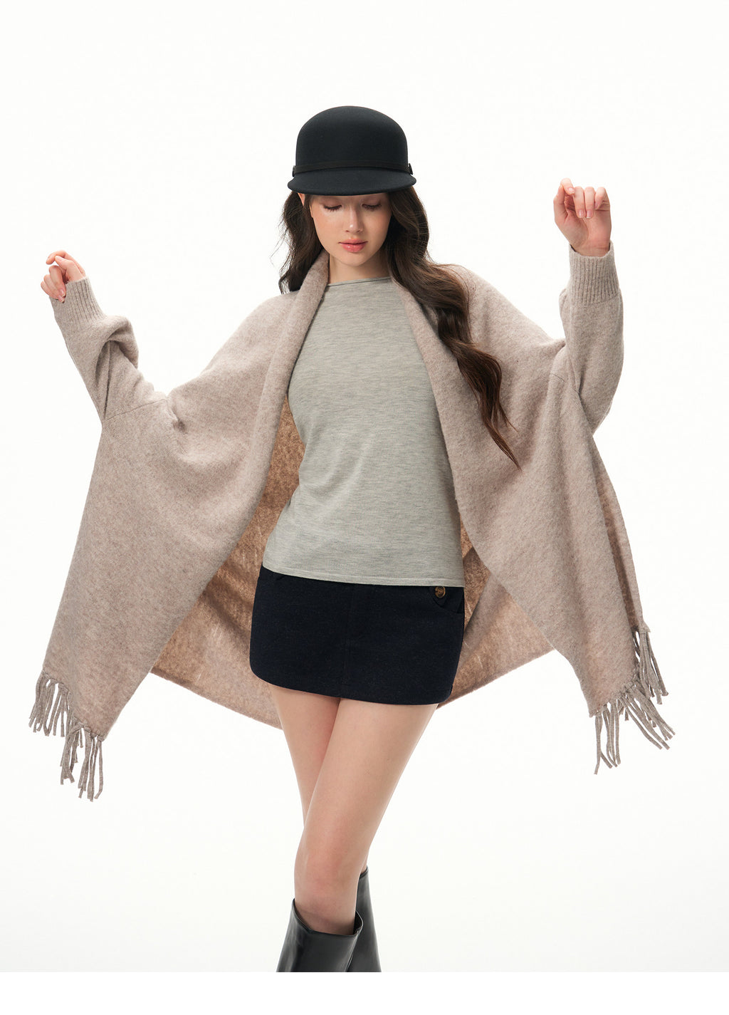 Women's Elegant Wool Knit Cape Cardigan