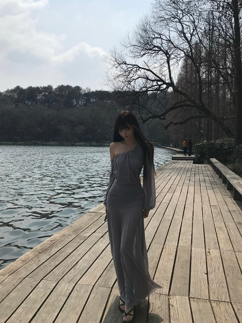 Grey Mesh Top and Skirt Set Women's Two-Piece Outfit