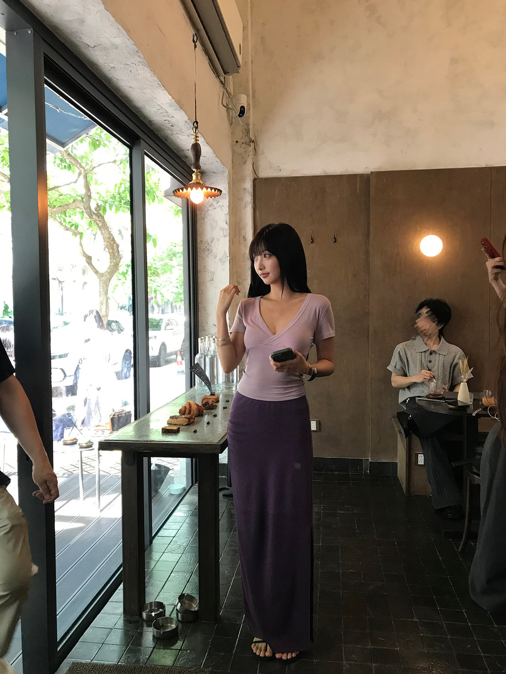 Purple V-neck short-sleeve top