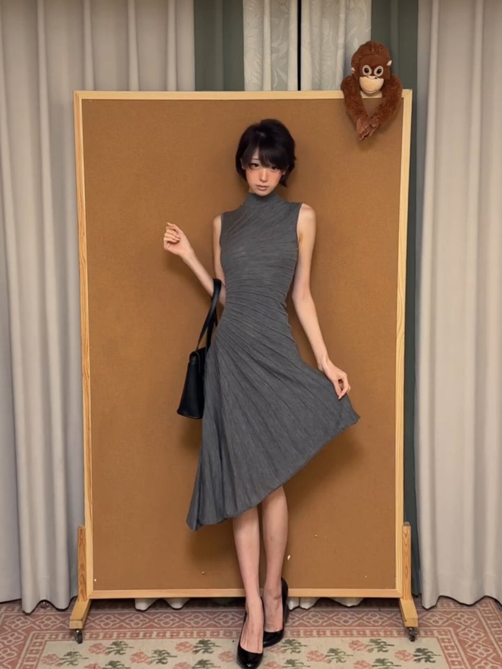 Grey Knit Sleeveless Vest Dress