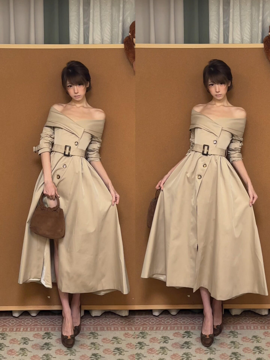 British-Style Off-Shoulder Khaki Trench Coat
