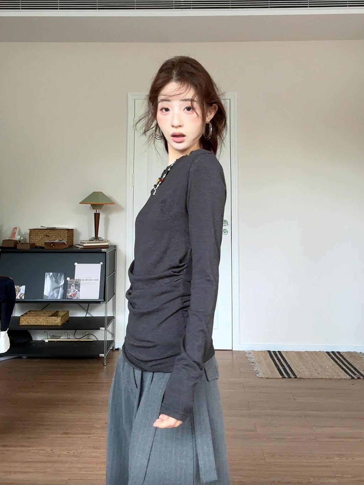 Oversized Long Sleeve Top & Knit Layer 2-Piece Set