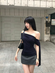Gray low-waist A-line pencil skirt
