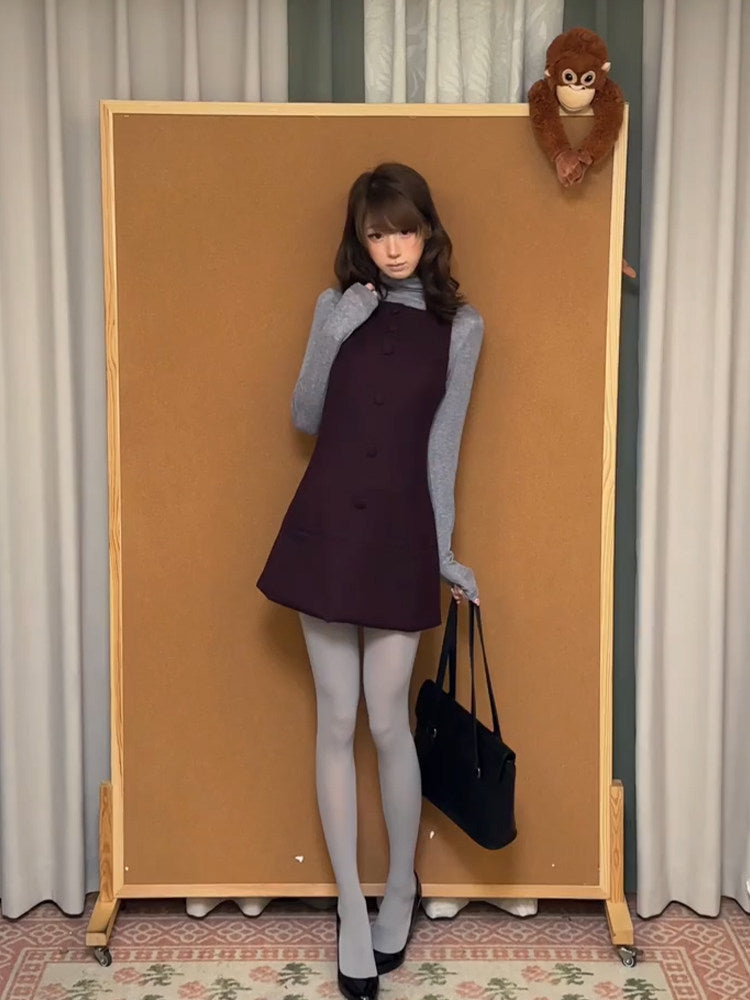 Women's Turtleneck Long Sleeve Top & Vest Dress Two-Piece Set