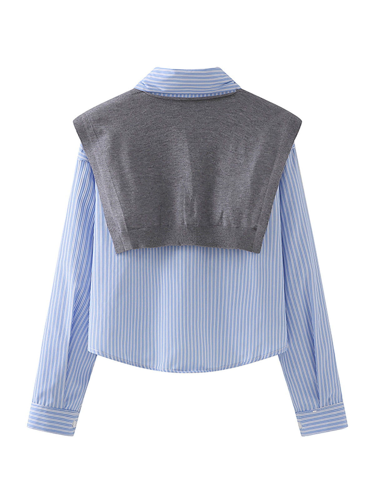 Knit Stripe Long Sleeve Shrug + High Waist Wide Leg Pants Set Casual Workwear