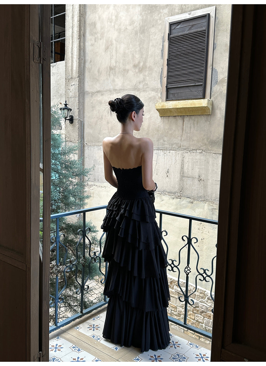 Black Strapless Tiered Bodycon Birthday Dress
