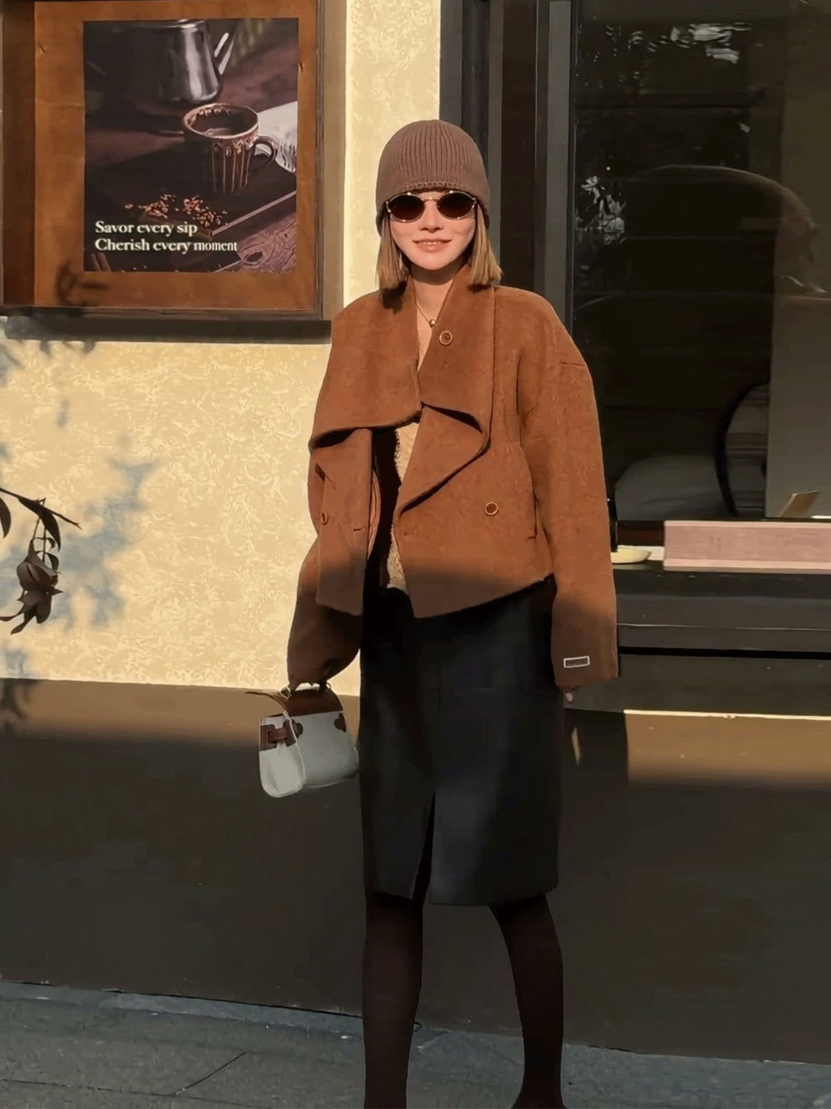 Premium Wool, Yak Down & Mulberry Silk Coat with Oversized Lapels