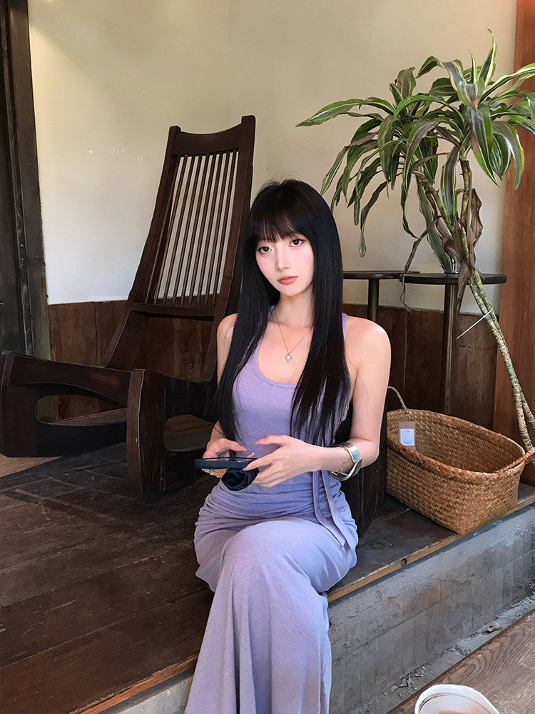Purple form-fitting long dress