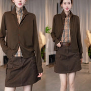 Women's Minimalist Faux Two-Piece Stand-Collar Knit Cardigan