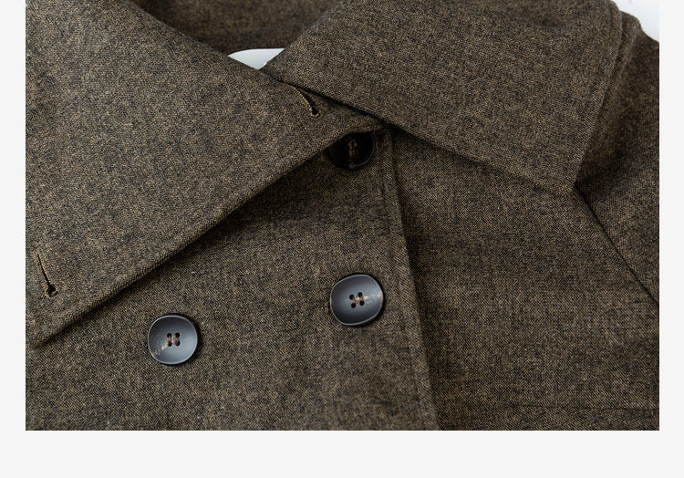 Double-Breasted Wide Lapel Wool Blend Short Coat