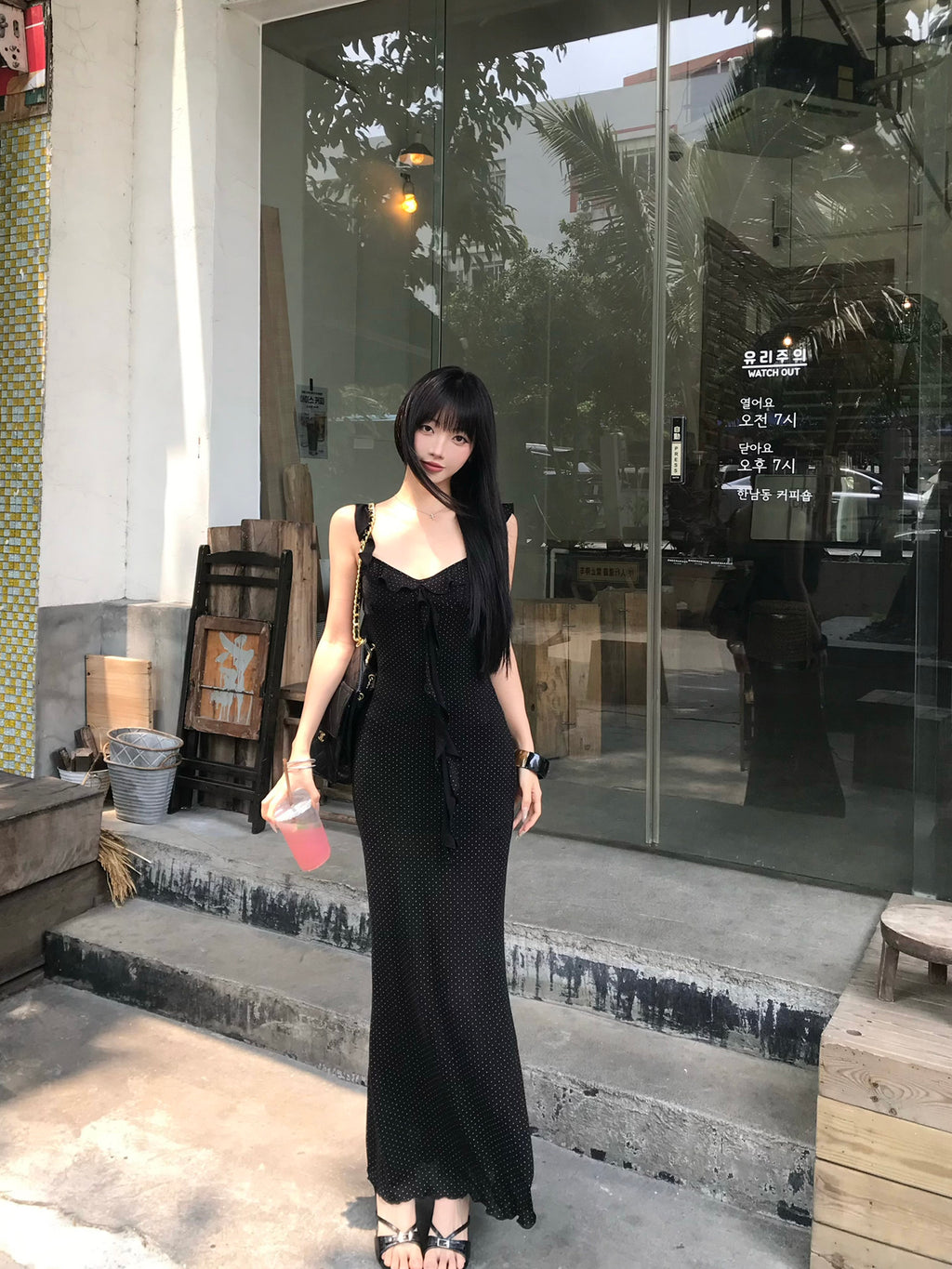 Black Flutter Sleeve Maxi Dress