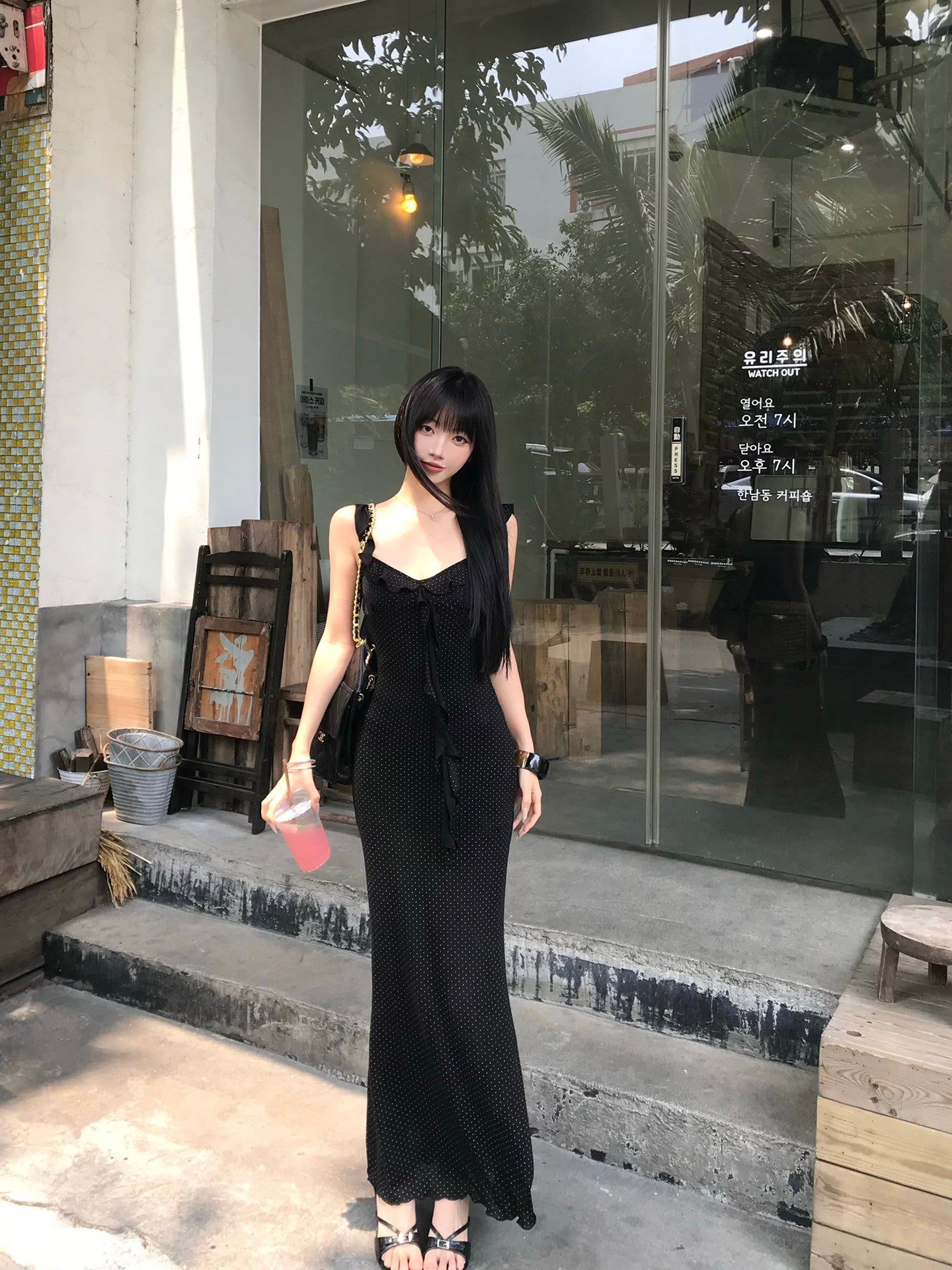 Black Flutter Sleeve Maxi Dress